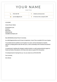 A short cover letter sample for a nursing job that emphasises the applicant's empathy and work experience. 