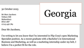 An example of Georgia used as a cover letter font