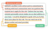 A retail cover letter closing paragraph with red, green, and yellow text boxes to highlight the paragraph's features.