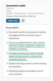 A job description with some of its responsibilities highlighted to show that the employer is likely looking for someone with customer service skills.