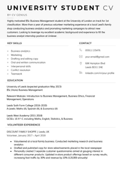 An example of a university student CV with no work experience listed