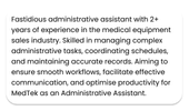 An example of how to start a CV for an administrative assistant role. It has three sentences that highlight the applicant's most job-relevant details.