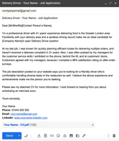 A screenshot of a cover letter formatted in the body of an email