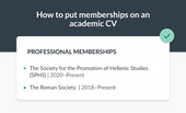 An academic CV professional membership section with two entries.