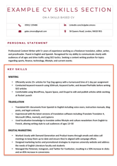 An example of a robust CV skills section highlighted with an orange box on a skills based CV