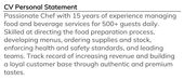 An example of a chef CV personal statement