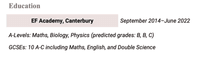 An example of a teenager's cv education section