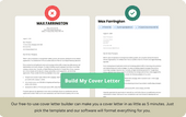 A CTA to enter the CV Genius's cover letter builder, with a bad cover letter on the left and a good-looking cover letter on the right.