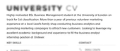 An example of a personal profile on a university student CV