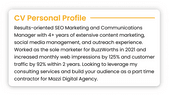 A CV personal profile example for a digital marketing CV.