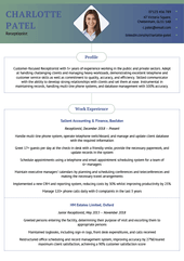 An example CV with a picture in the middle of the header in a diamond-shaped frame