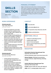 A skills section on a CV highlighted by an orange outline