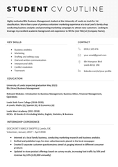 A CV outline template with bold and regular header text to make the applicant's name stand out. The skills and education sections come before an internship experience section because this is a student CV.