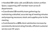 An example of bolded numbers on a receptionist CV example that quantifies the applicant's previous achievements