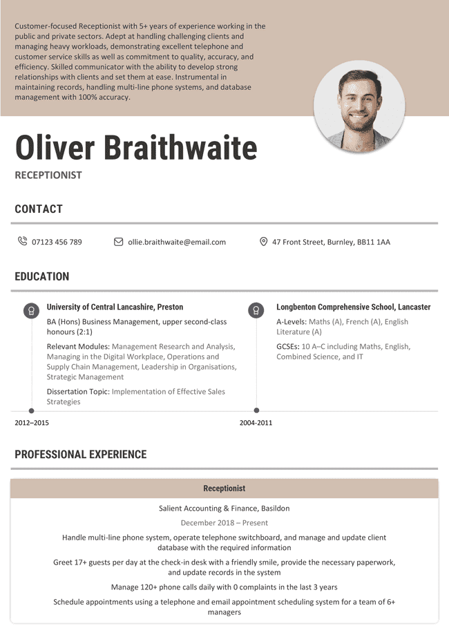 Brown version of the Lagan CV template