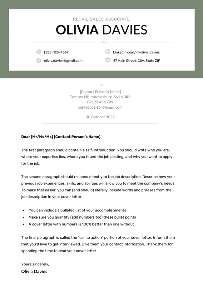 The Wessex cover letter template