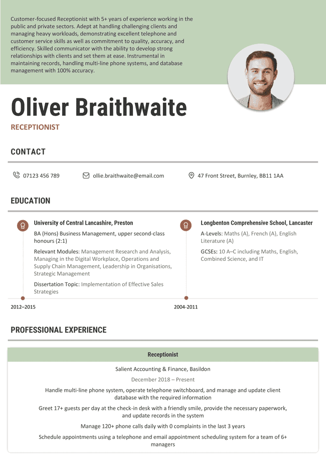 Green version of the Lagan CV template