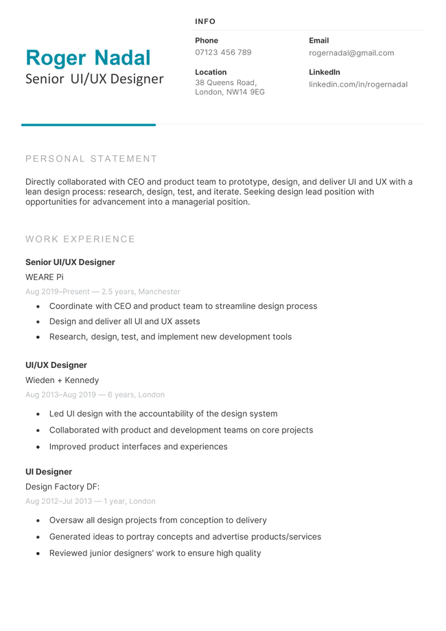 Blue version of the Tyneside CV template