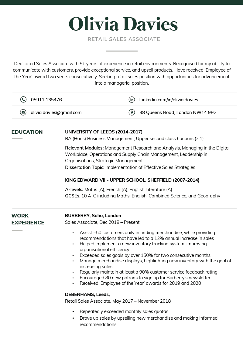 The Formal CV Template in green
