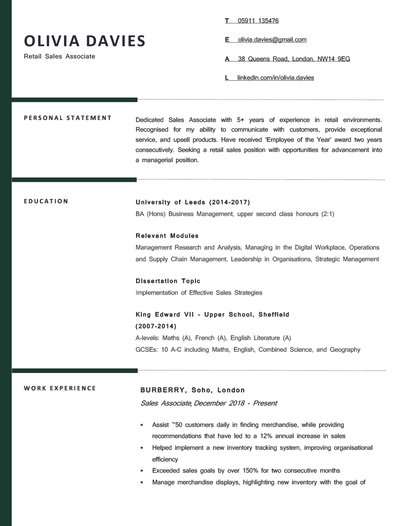 The Berkshire CV Template in green