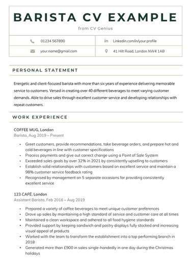Example of a barista CV.