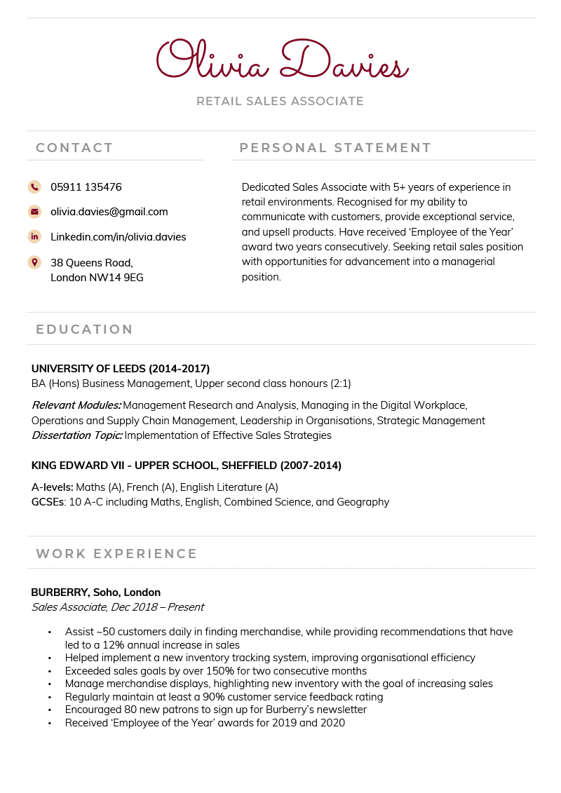 The Creative CV Template in burgundy