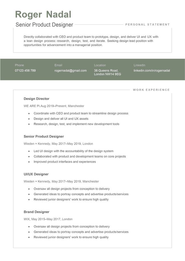 Green version of the Mercia CV template