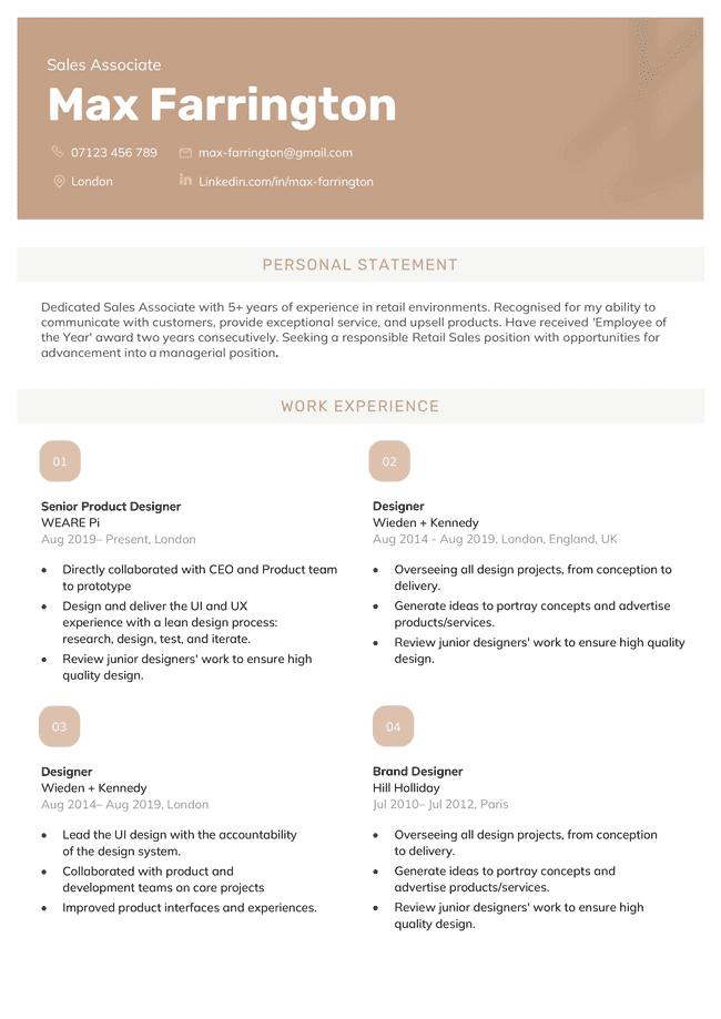 Gold version of the Victoria CV template