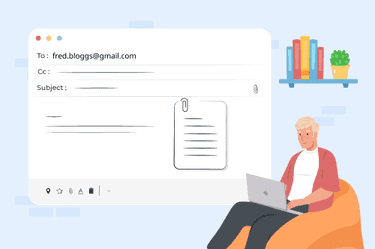 Person typing on a laptop to indicate he's working on an email cover letter