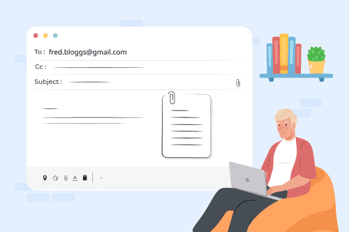 Person typing on a laptop to indicate he's working on an email cover letter