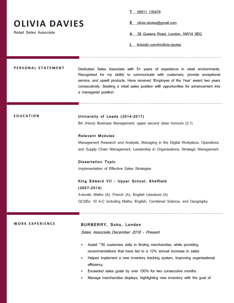 The Berkshire CV Template in burgundy