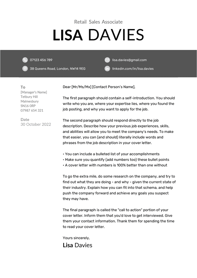 The Abertawe cover letter template