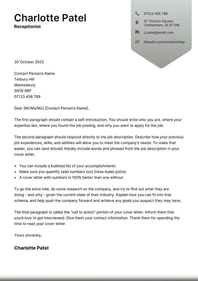 Cover Letter Template for UK: Hebrides, Black