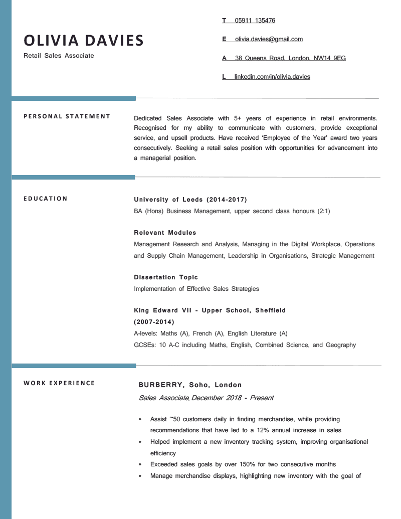 The Berkshire CV Template in blue