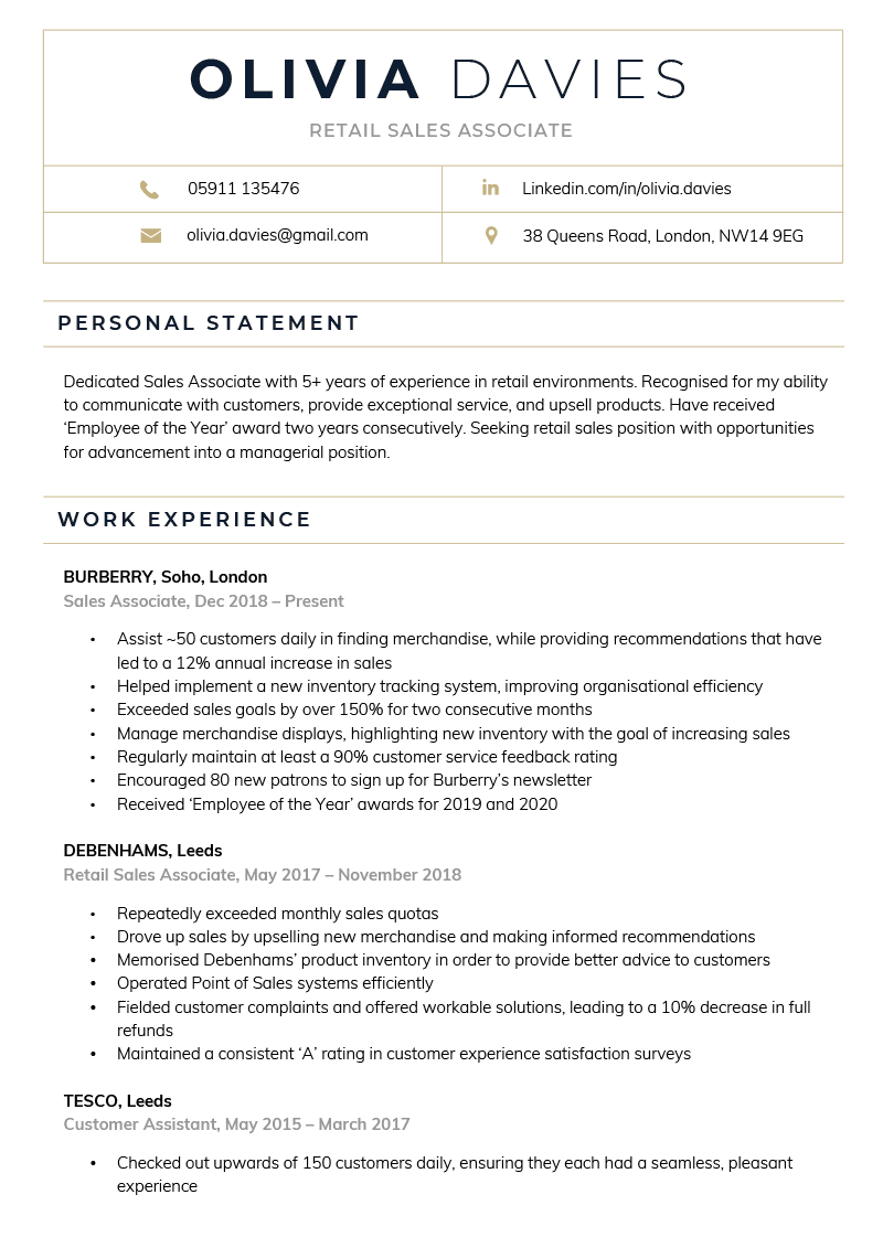Contemporary CV Template in dark blue