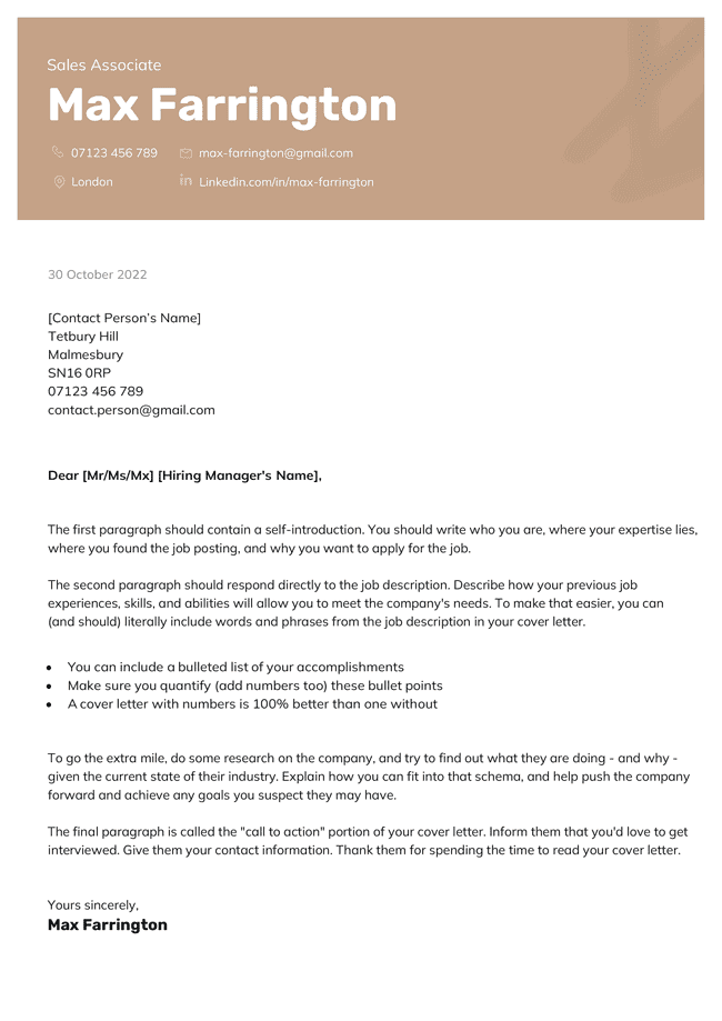 The Victoria cover letter template