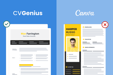 An image of a Canva CV template next to a CV Genius template