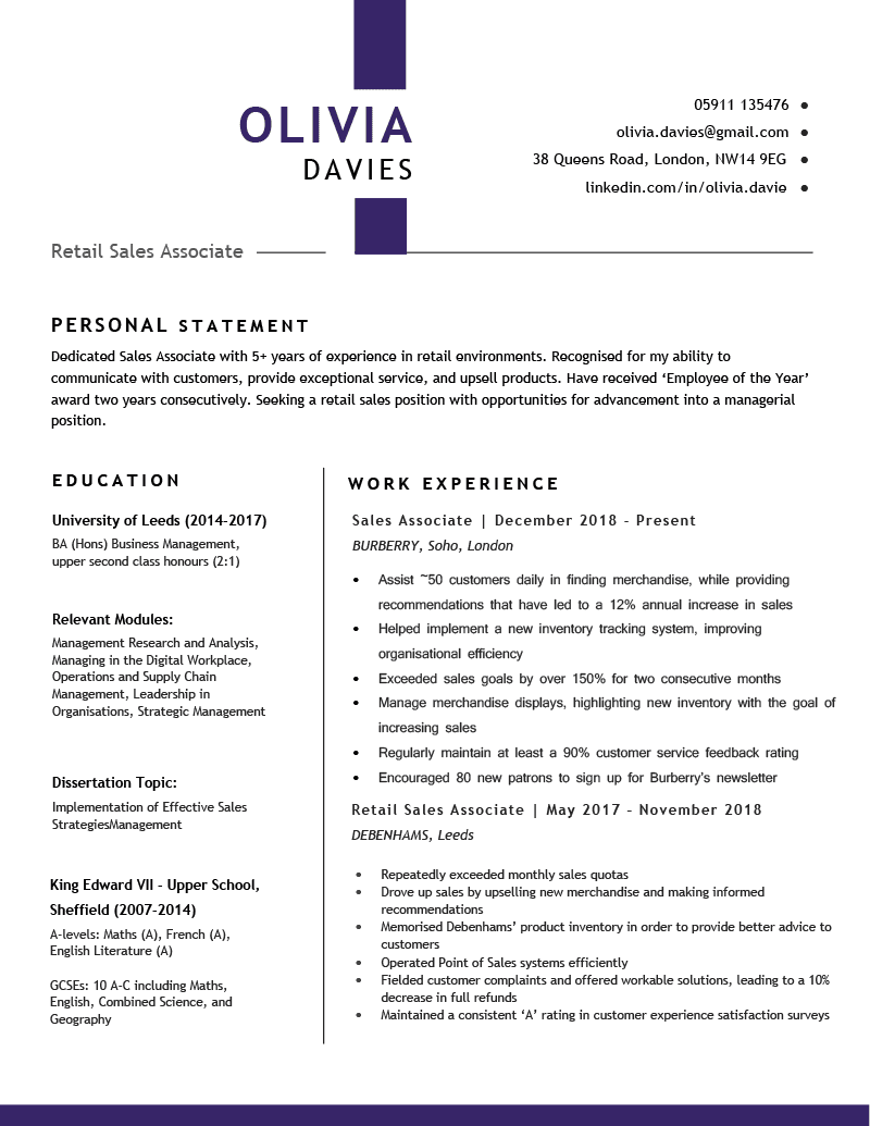 The Metropolitan CV Template in purple
