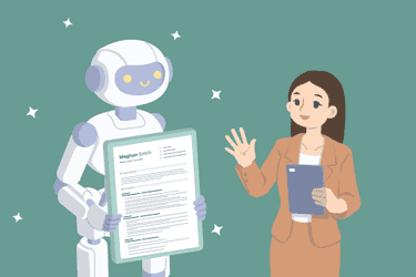 Cartoon of a man looking through CVs on the computer