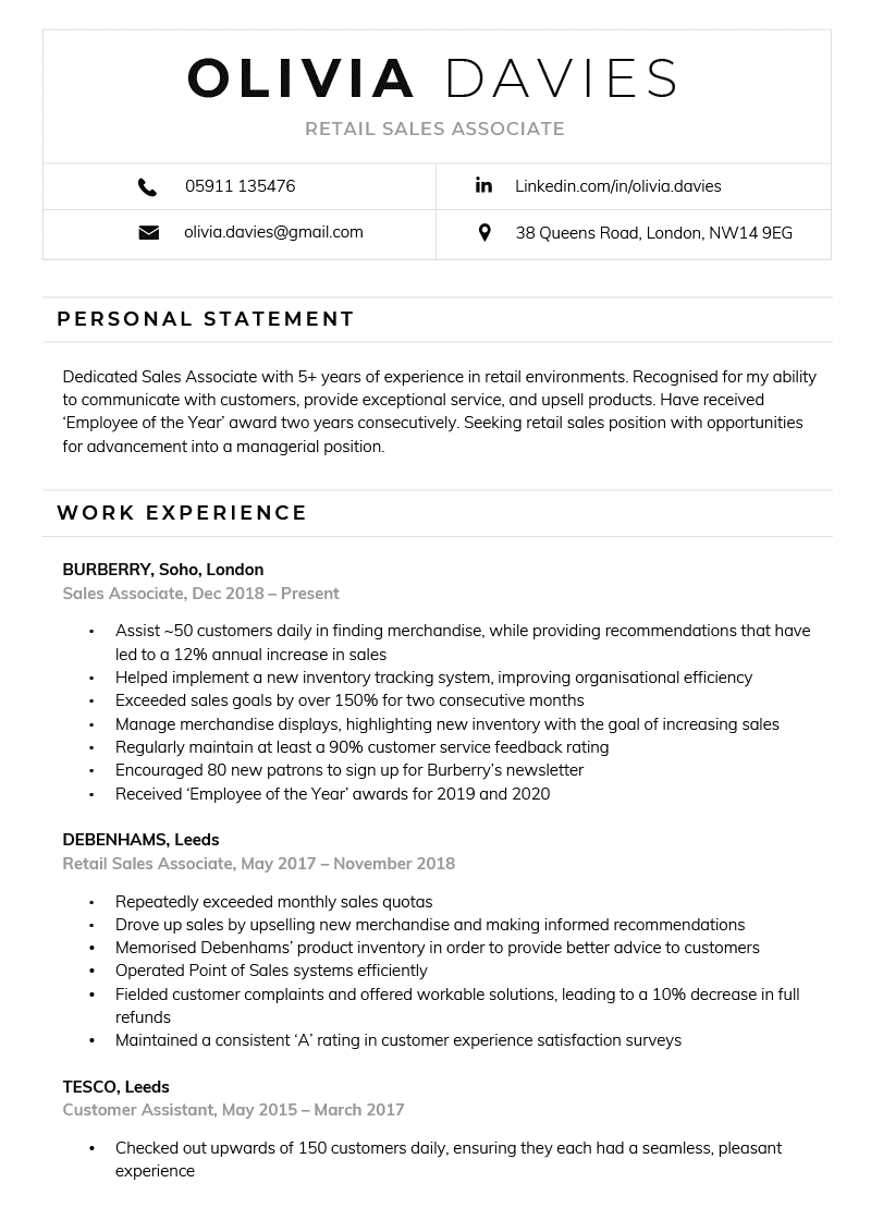 Contemporary CV Template in black
