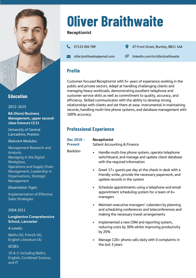 Blue version of the Snowdonia CV template