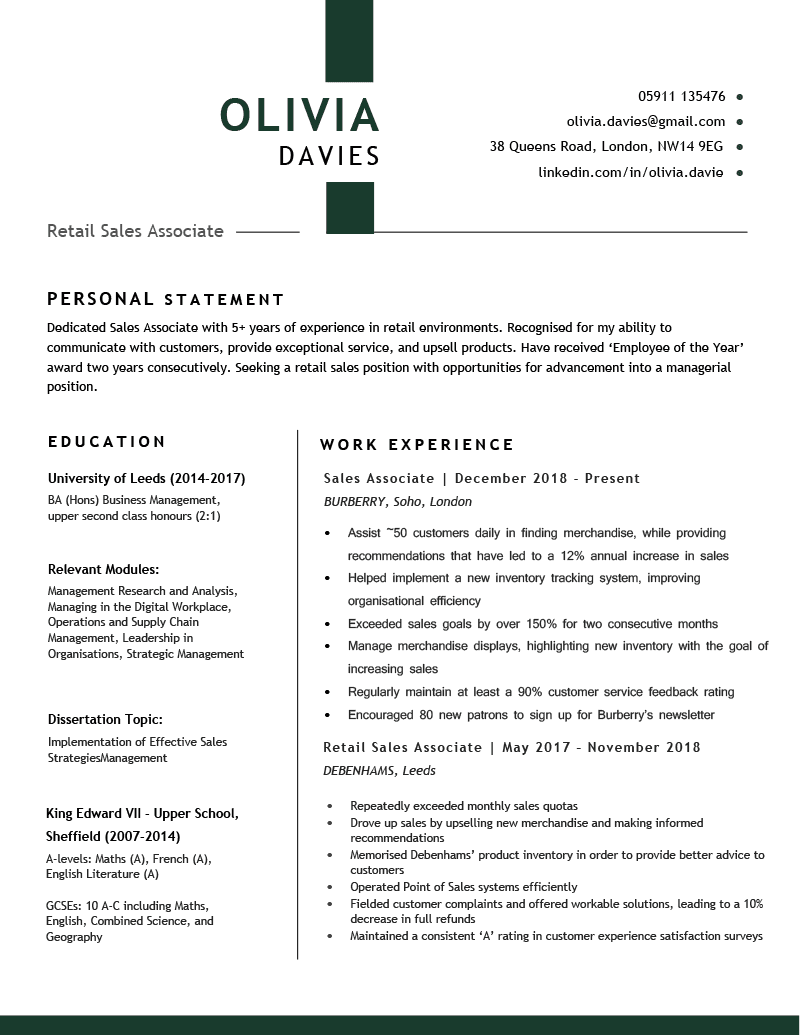 The Metropolitan CV Template in green