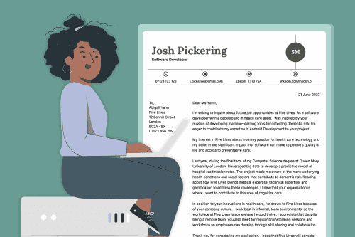 An employer looks at a speculative cover letter from a software developer on her laptop.