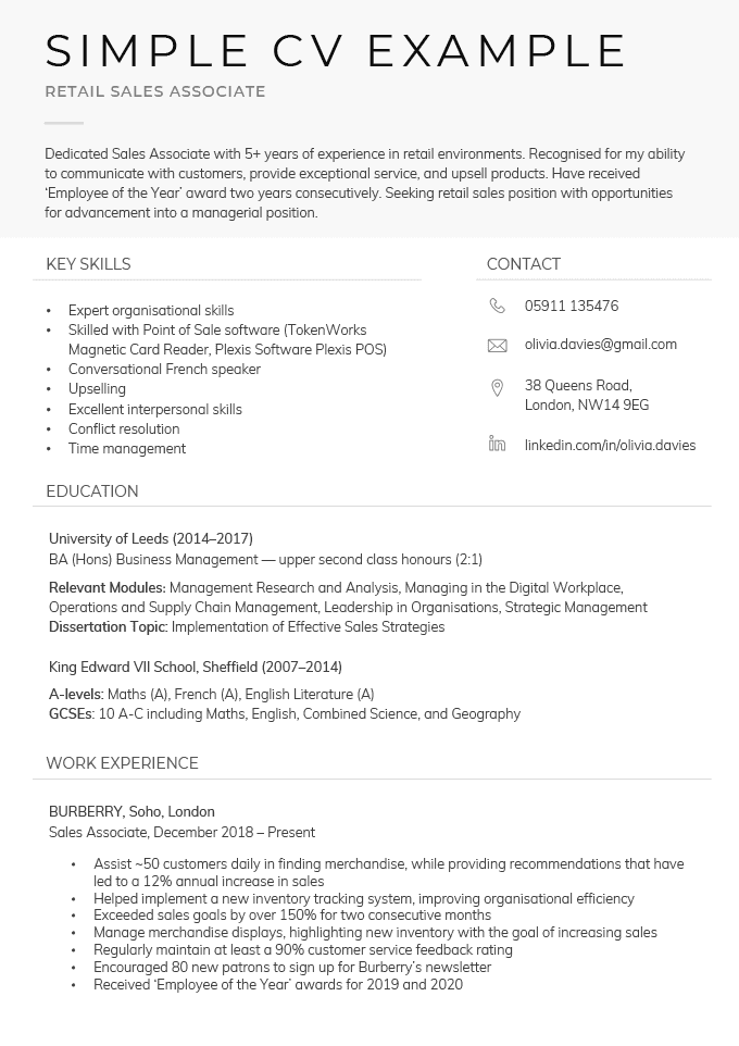An example of a simple CV