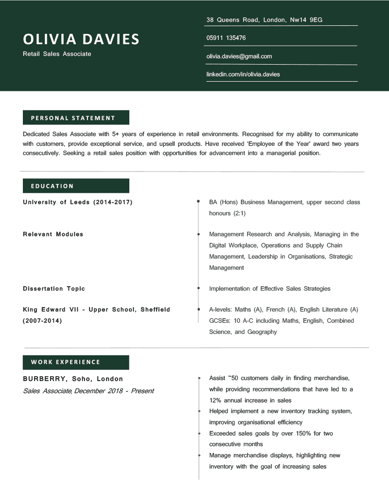 The Brixton CV Template in green