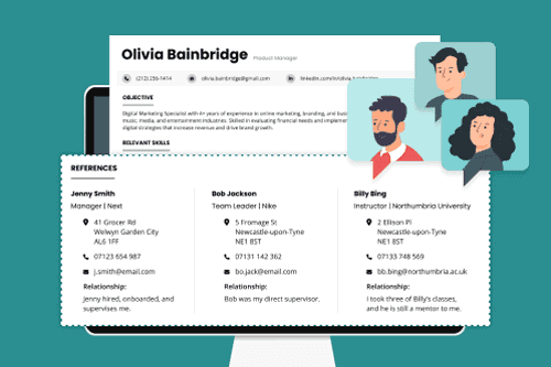 An image of a CV on a computer screen with a CV references section highlighted