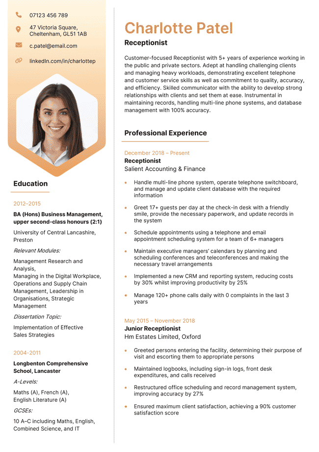 Yellow version of the Hebrides CV template