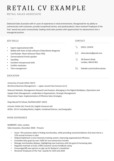 A retail CV example