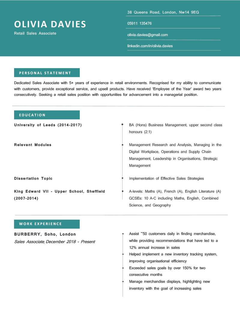 The Brixton CV Template in blue