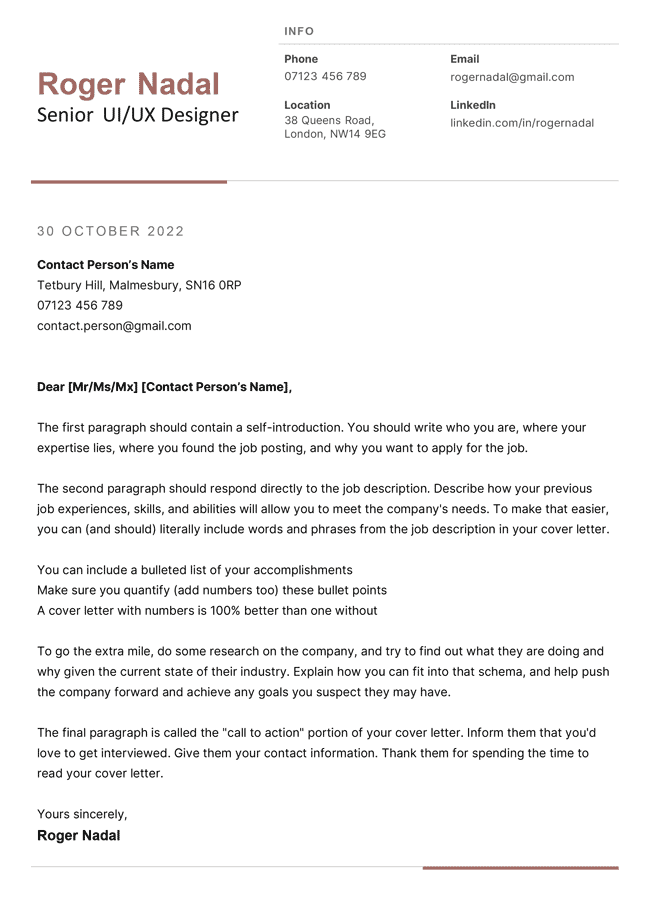 The Tyneside cover letter template